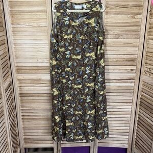 First Issue Liz Claiborne Sleeveless Brown Blue Yellow Tie Back Maxi Dress 18w